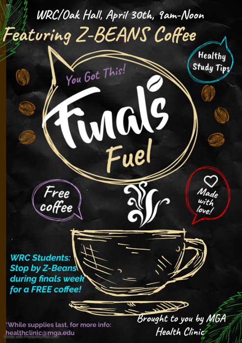 Finals Fuel Featuring Z Beans Coffee flyer.
